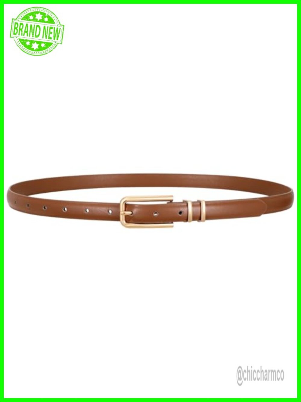 Skinny Faux Leather Belt Thin Waist Belt with Gold Buckle